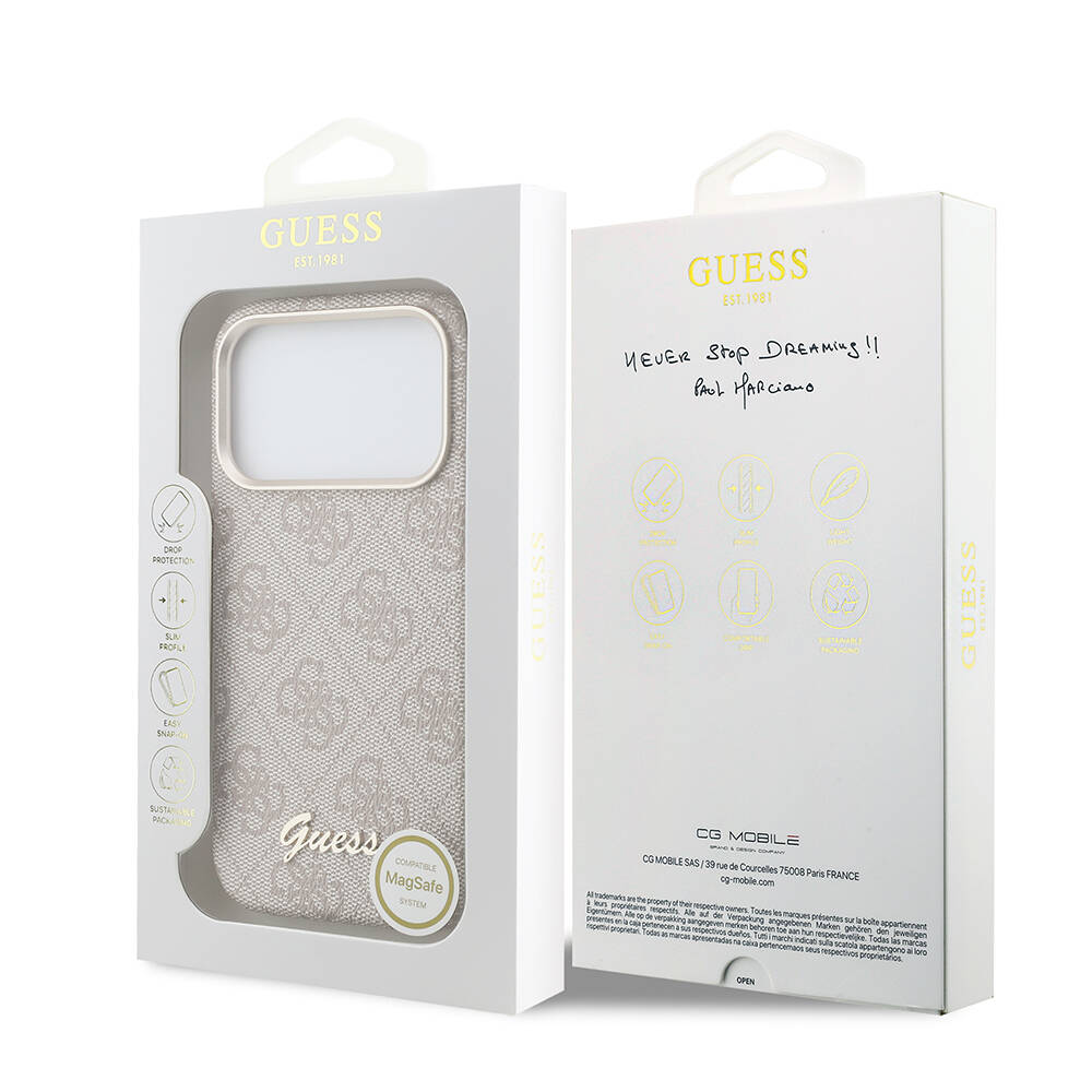 Apple iPhone 17 Pro Max Kılıf Guess Orjinal Lisanslı M-safe Şarj Özellikli Script Yazı Logolu 4G Desenli Kapak - 8