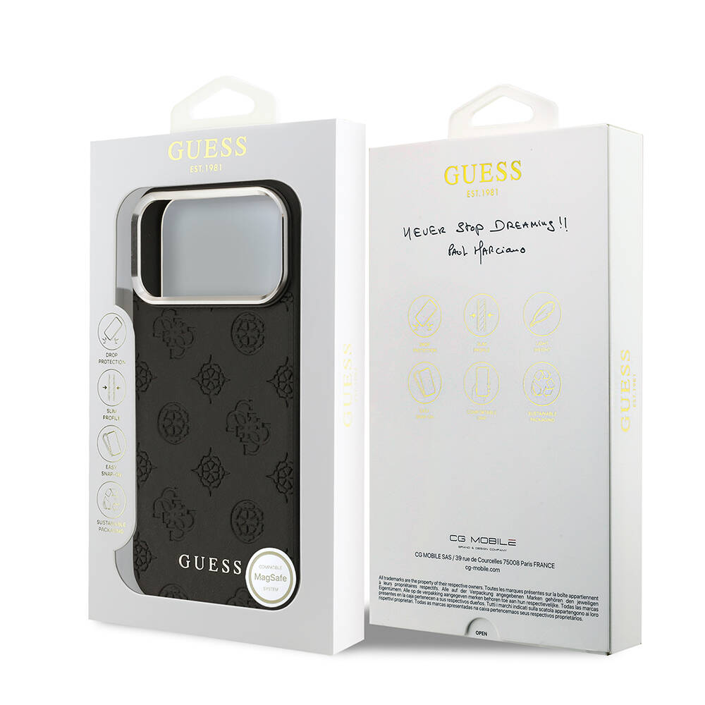 Apple iPhone 17 Pro Max Kılıf Guess Orjinal Lisanslı M-safe Şarj Özellikli Sıcak Baskılı Klasik Yazı Logolu PU Deri Peony Kapak - 11