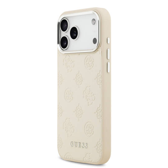 Apple iPhone 17 Pro Max Kılıf Guess Orjinal Lisanslı M-safe Şarj Özellikli Sıcak Baskılı Klasik Yazı Logolu PU Deri Peony Kapak - 12