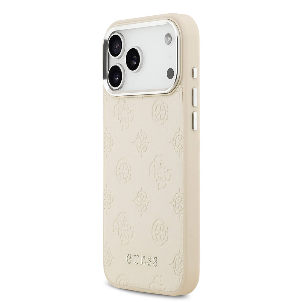Apple iPhone 17 Pro Max Kılıf Guess Orjinal Lisanslı M-safe Şarj Özellikli Sıcak Baskılı Klasik Yazı Logolu PU Deri Peony Kapak - 12
