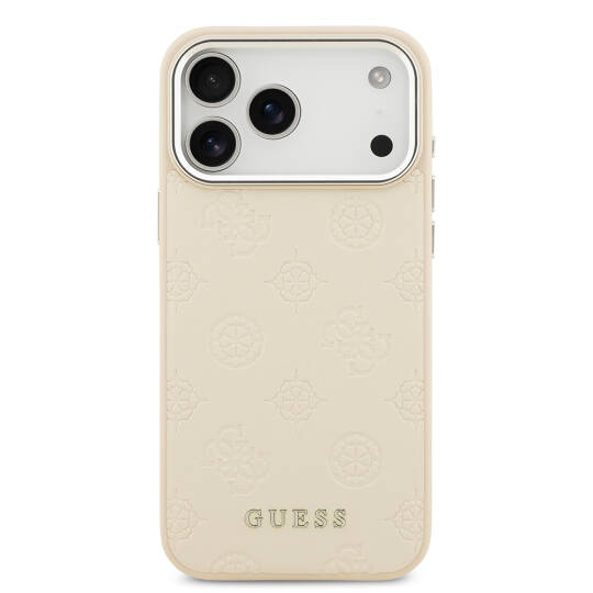 Apple iPhone 17 Pro Max Kılıf Guess Orjinal Lisanslı M-safe Şarj Özellikli Sıcak Baskılı Klasik Yazı Logolu PU Deri Peony Kapak - 13
