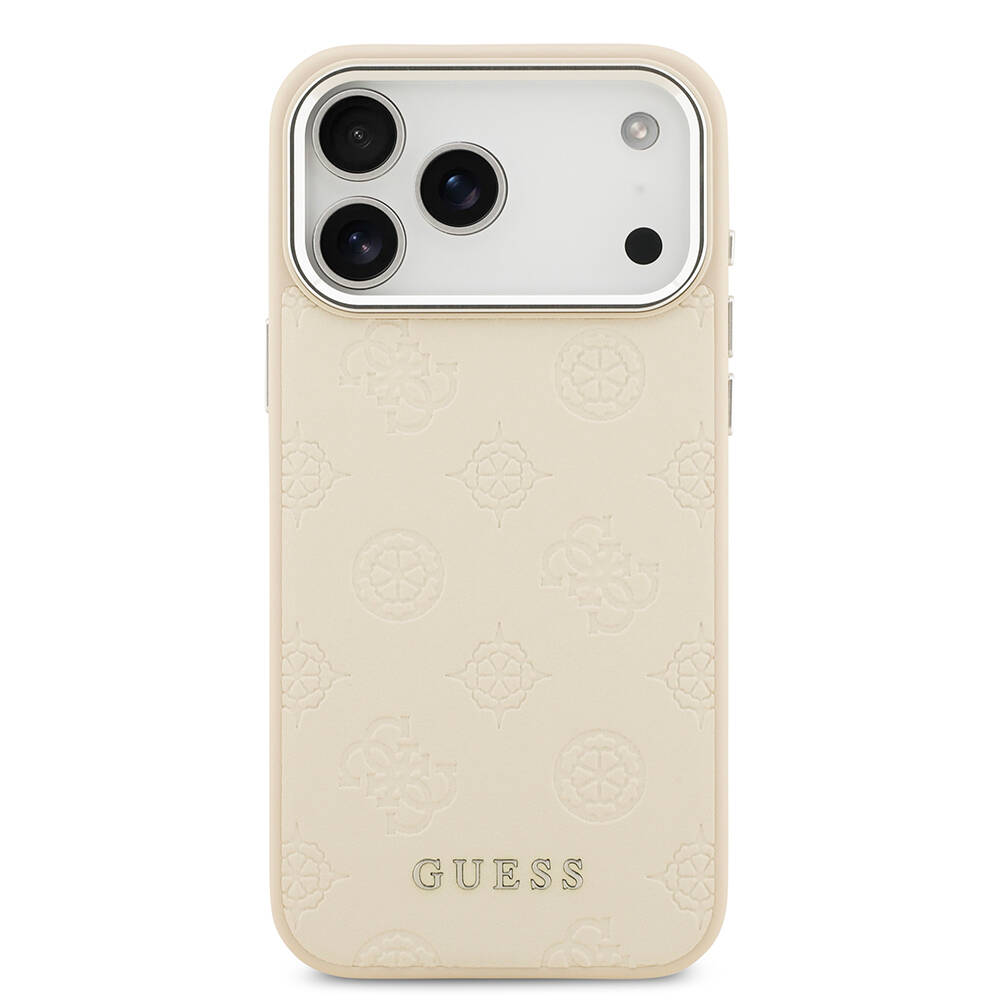 Apple iPhone 17 Pro Max Kılıf Guess Orjinal Lisanslı M-safe Şarj Özellikli Sıcak Baskılı Klasik Yazı Logolu PU Deri Peony Kapak - 13