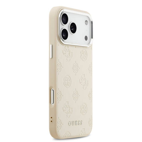 Apple iPhone 17 Pro Max Kılıf Guess Orjinal Lisanslı M-safe Şarj Özellikli Sıcak Baskılı Klasik Yazı Logolu PU Deri Peony Kapak - 14