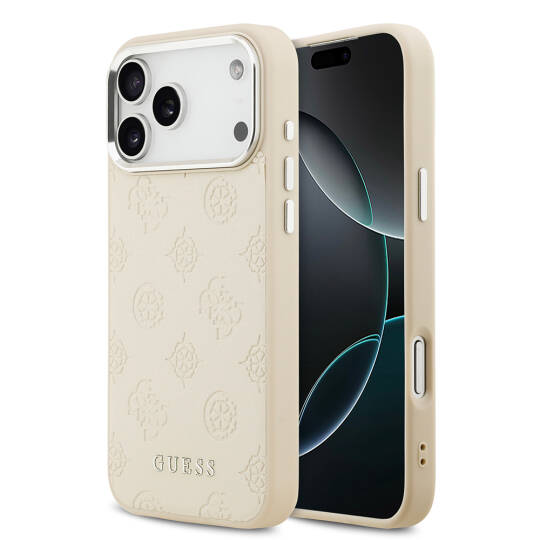 Apple iPhone 17 Pro Max Kılıf Guess Orjinal Lisanslı M-safe Şarj Özellikli Sıcak Baskılı Klasik Yazı Logolu PU Deri Peony Kapak - 2