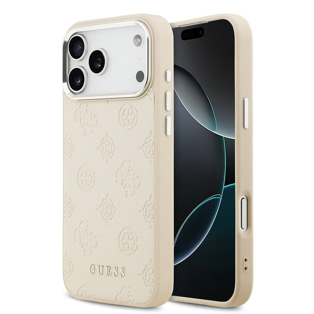 Apple iPhone 17 Pro Max Kılıf Guess Orjinal Lisanslı M-safe Şarj Özellikli Sıcak Baskılı Klasik Yazı Logolu PU Deri Peony Kapak - 2