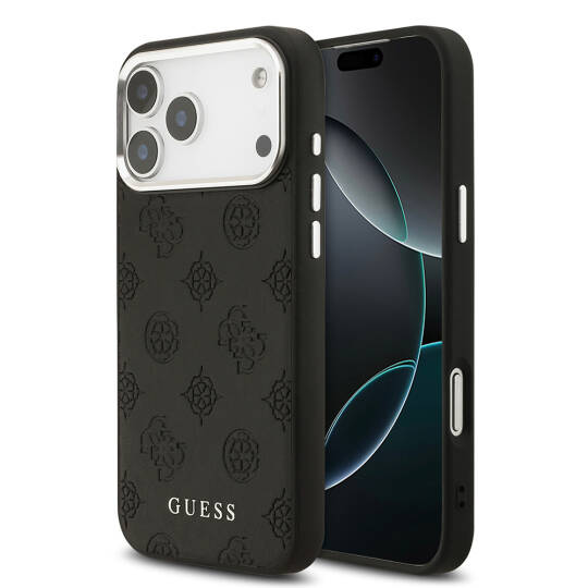 Apple iPhone 17 Pro Max Kılıf Guess Orjinal Lisanslı M-safe Şarj Özellikli Sıcak Baskılı Klasik Yazı Logolu PU Deri Peony Kapak