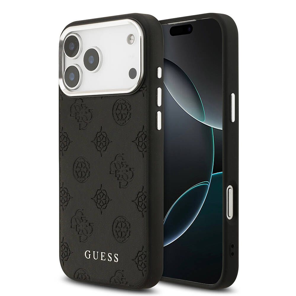 Apple iPhone 17 Pro Max Kılıf Guess Orjinal Lisanslı M-safe Şarj Özellikli Sıcak Baskılı Klasik Yazı Logolu PU Deri Peony Kapak - 1