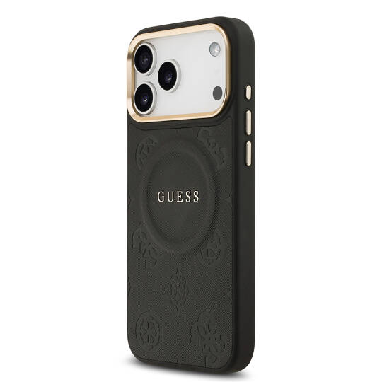Apple iPhone 17 Pro Max Kılıf Guess Orjinal Lisanslı M-safe Şarj Özellikli Sıcak Baskılı Yazı Logolu PU Deri Peony Kapak - 14