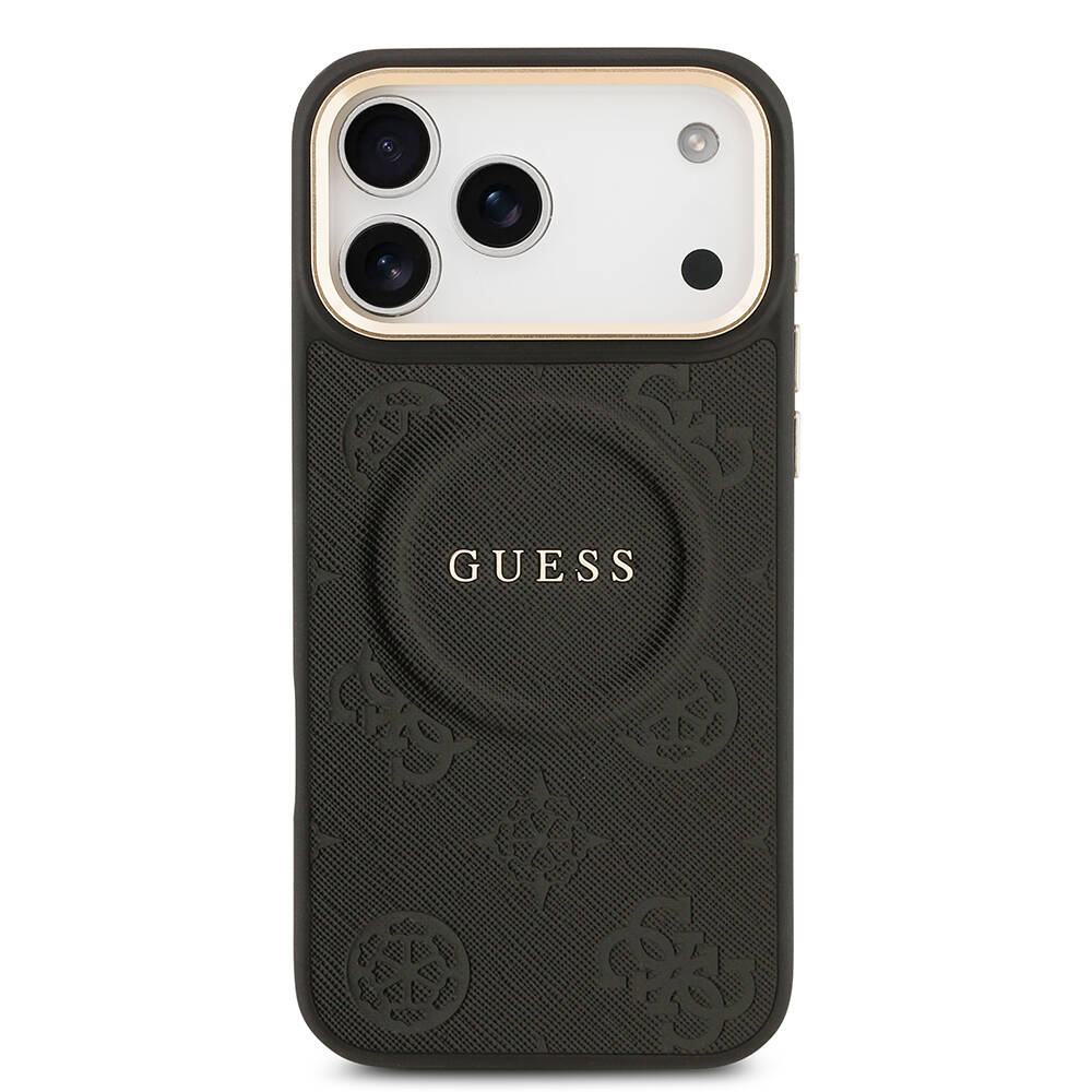 Apple iPhone 17 Pro Max Kılıf Guess Orjinal Lisanslı M-safe Şarj Özellikli Sıcak Baskılı Yazı Logolu PU Deri Peony Kapak - 15