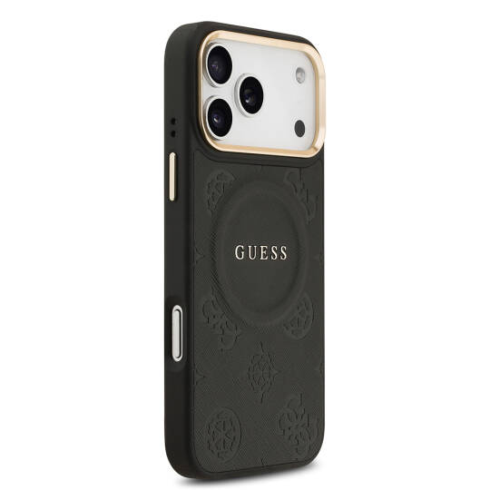 Apple iPhone 17 Pro Max Kılıf Guess Orjinal Lisanslı M-safe Şarj Özellikli Sıcak Baskılı Yazı Logolu PU Deri Peony Kapak - 16