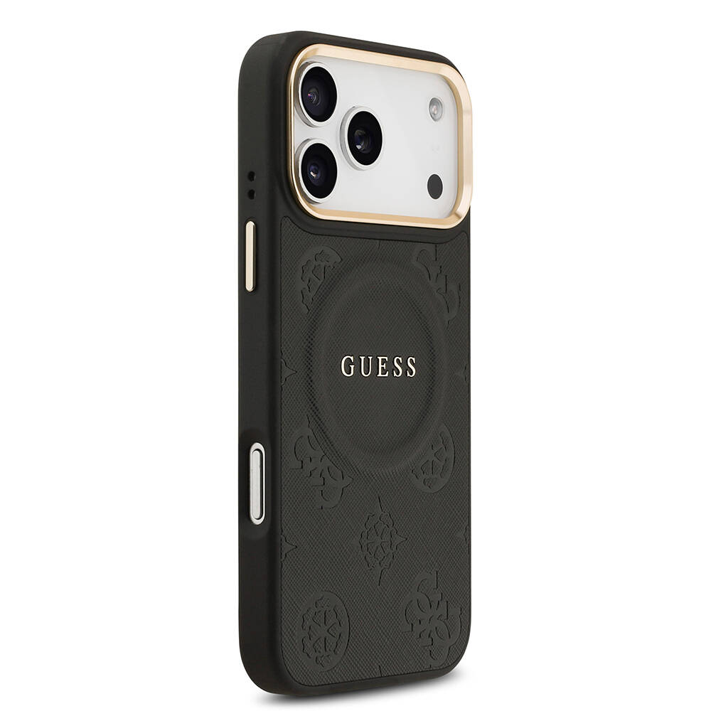 Apple iPhone 17 Pro Max Kılıf Guess Orjinal Lisanslı M-safe Şarj Özellikli Sıcak Baskılı Yazı Logolu PU Deri Peony Kapak - 16