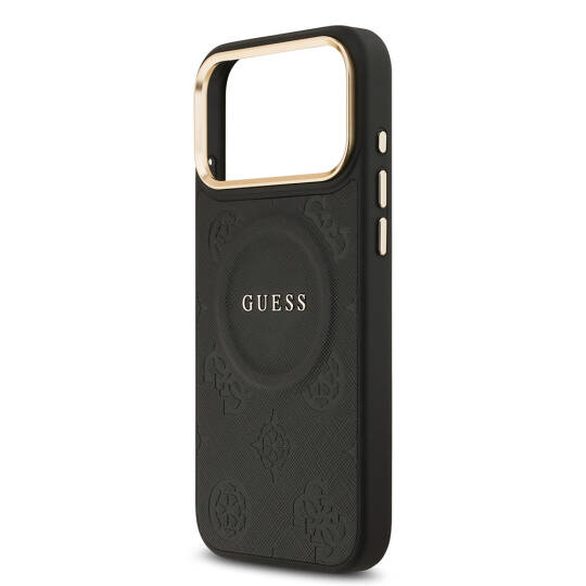 Apple iPhone 17 Pro Max Kılıf Guess Orjinal Lisanslı M-safe Şarj Özellikli Sıcak Baskılı Yazı Logolu PU Deri Peony Kapak - 18