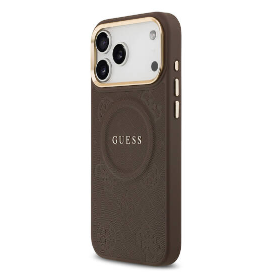Apple iPhone 17 Pro Max Kılıf Guess Orjinal Lisanslı M-safe Şarj Özellikli Sıcak Baskılı Yazı Logolu PU Deri Peony Kapak - 20
