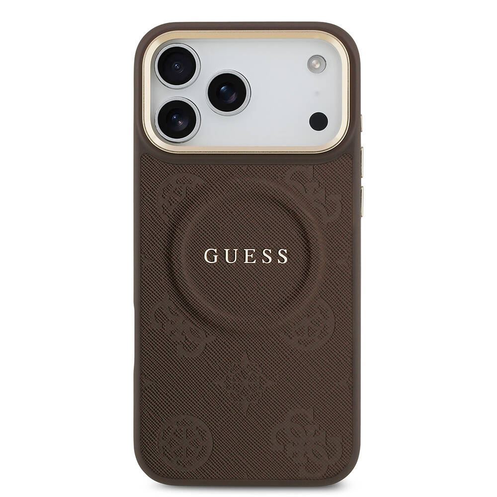 Apple iPhone 17 Pro Max Kılıf Guess Orjinal Lisanslı M-safe Şarj Özellikli Sıcak Baskılı Yazı Logolu PU Deri Peony Kapak - 21