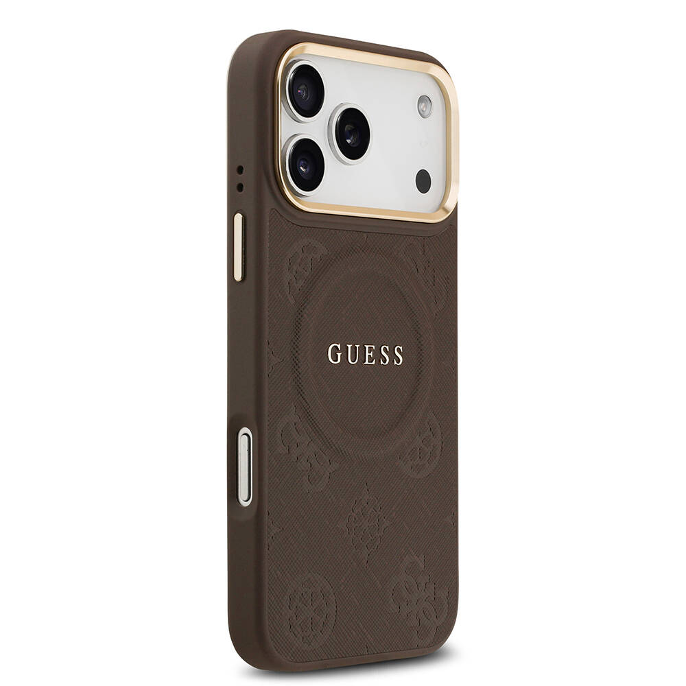 Apple iPhone 17 Pro Max Kılıf Guess Orjinal Lisanslı M-safe Şarj Özellikli Sıcak Baskılı Yazı Logolu PU Deri Peony Kapak - 22