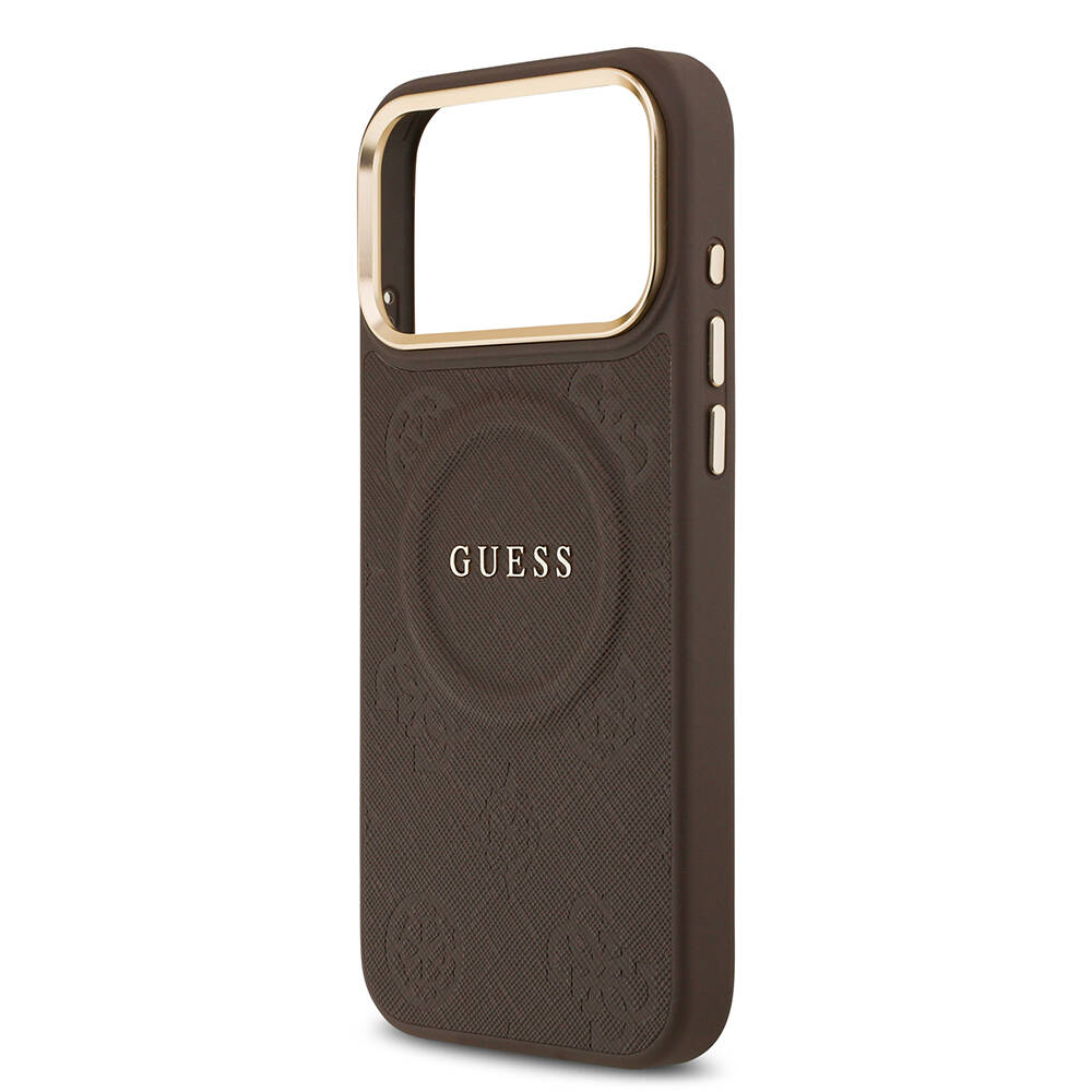 Apple iPhone 17 Pro Max Kılıf Guess Orjinal Lisanslı M-safe Şarj Özellikli Sıcak Baskılı Yazı Logolu PU Deri Peony Kapak - 24