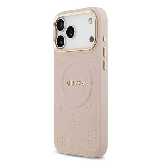 Apple iPhone 17 Pro Max Kılıf Guess Orjinal Lisanslı M-safe Şarj Özellikli Sıcak Baskılı Yazı Logolu PU Deri Peony Kapak - 26
