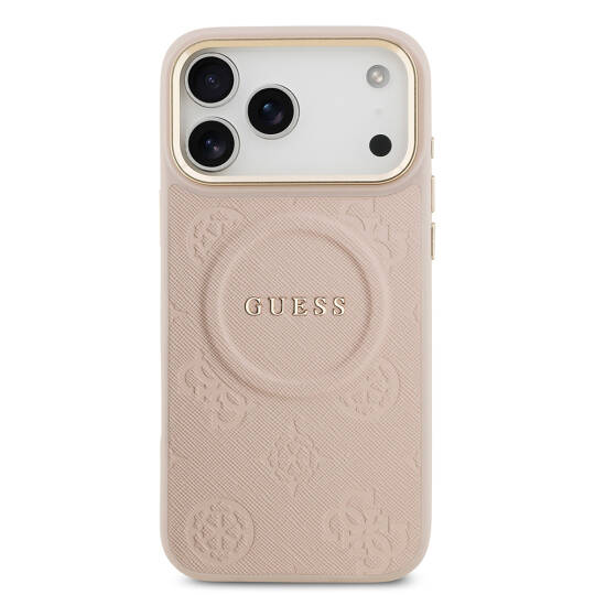 Apple iPhone 17 Pro Max Kılıf Guess Orjinal Lisanslı M-safe Şarj Özellikli Sıcak Baskılı Yazı Logolu PU Deri Peony Kapak - 27