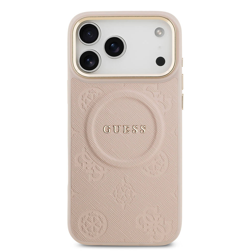 Apple iPhone 17 Pro Max Kılıf Guess Orjinal Lisanslı M-safe Şarj Özellikli Sıcak Baskılı Yazı Logolu PU Deri Peony Kapak - 27