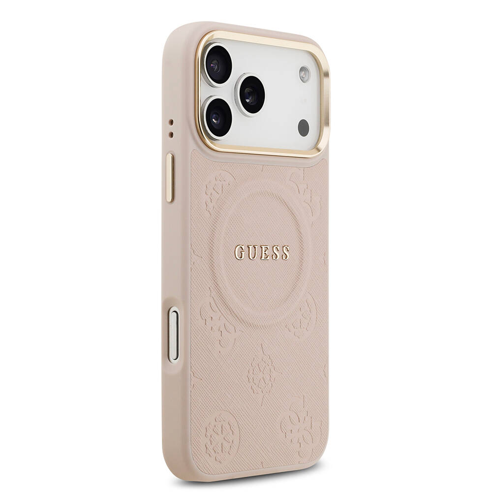 Apple iPhone 17 Pro Max Kılıf Guess Orjinal Lisanslı M-safe Şarj Özellikli Sıcak Baskılı Yazı Logolu PU Deri Peony Kapak - 28