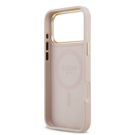 Apple iPhone 17 Pro Max Kılıf Guess Orjinal Lisanslı M-safe Şarj Özellikli Sıcak Baskılı Yazı Logolu PU Deri Peony Kapak - 31