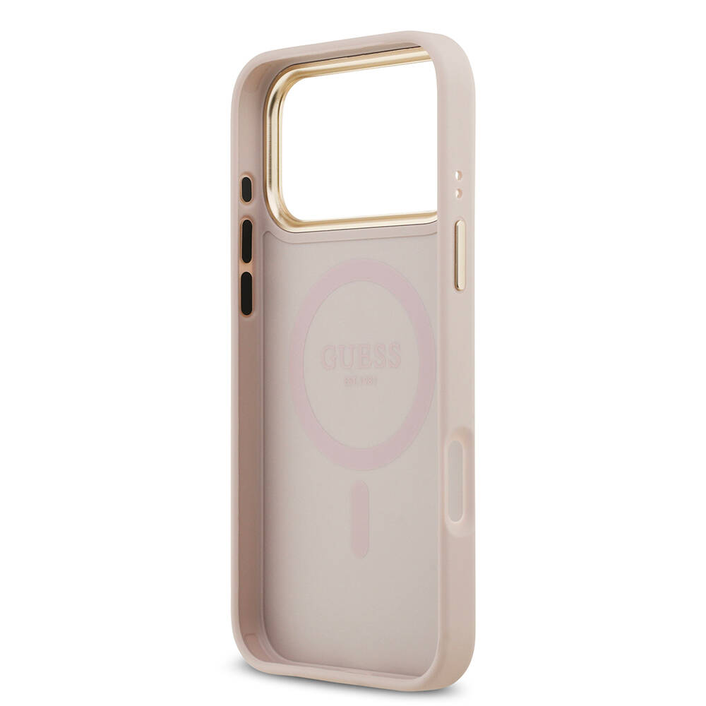 Apple iPhone 17 Pro Max Kılıf Guess Orjinal Lisanslı M-safe Şarj Özellikli Sıcak Baskılı Yazı Logolu PU Deri Peony Kapak - 31