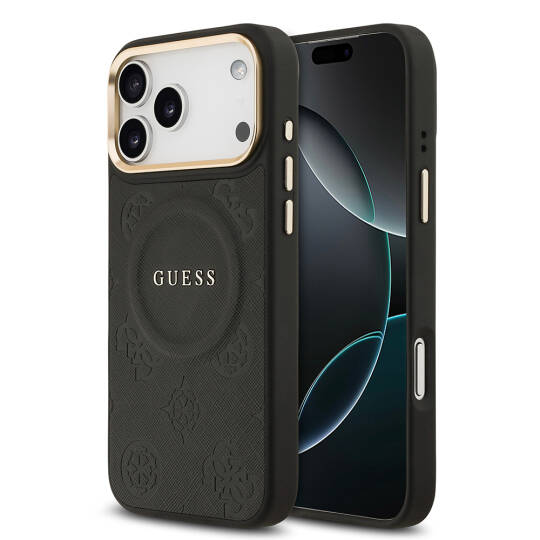 Apple iPhone 17 Pro Max Kılıf Guess Orjinal Lisanslı M-safe Şarj Özellikli Sıcak Baskılı Yazı Logolu PU Deri Peony Kapak - 11