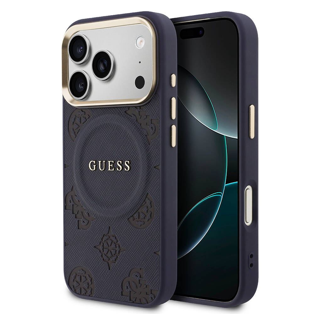 Apple iPhone 17 Pro Max Kılıf Guess Orjinal Lisanslı M-safe Şarj Özellikli Sıcak Baskılı Yazı Logolu PU Deri Peony Kapak - 1
