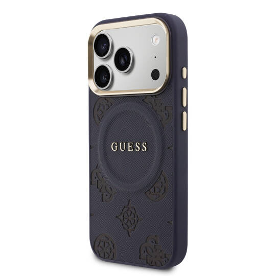 Apple iPhone 17 Pro Max Kılıf Guess Orjinal Lisanslı M-safe Şarj Özellikli Sıcak Baskılı Yazı Logolu PU Deri Peony Kapak - 2