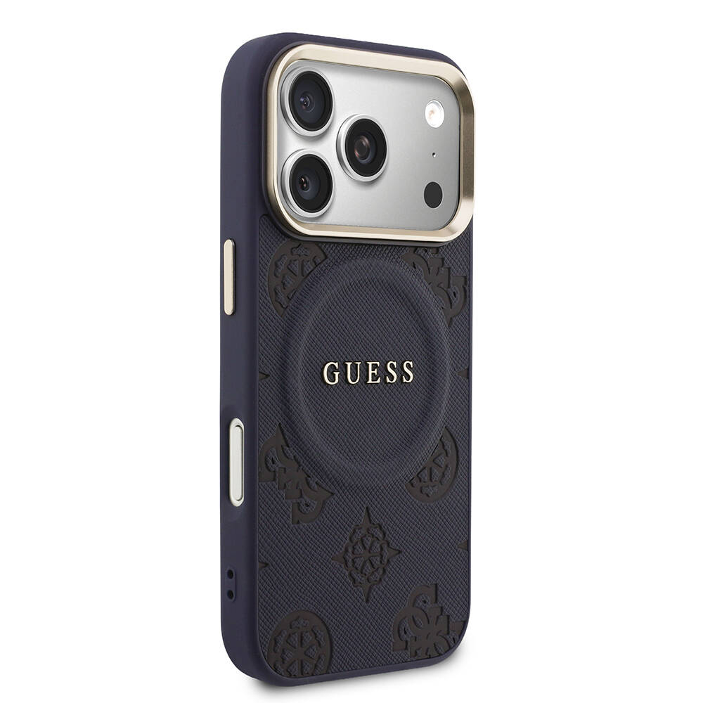 Apple iPhone 17 Pro Max Kılıf Guess Orjinal Lisanslı M-safe Şarj Özellikli Sıcak Baskılı Yazı Logolu PU Deri Peony Kapak - 4