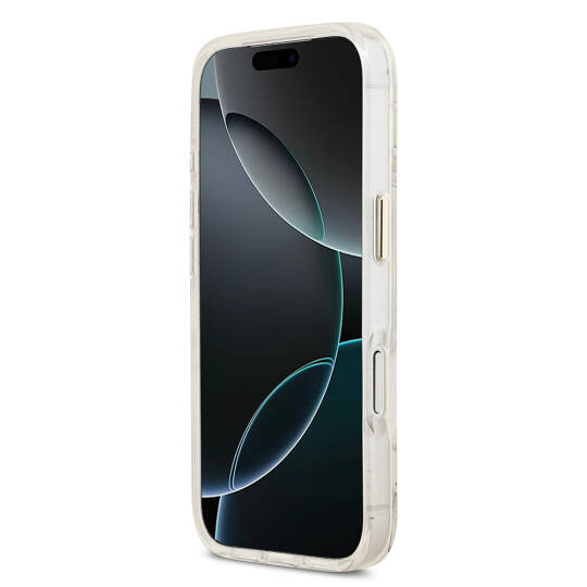 Apple iPhone 17 Pro Max Kılıf Guess Orjinal Lisanslı M-safe Şarj Özellikli Simli Çiçek Desenli Metal Kamera Çerçeveli Üçgen Logolu Kapak - 15