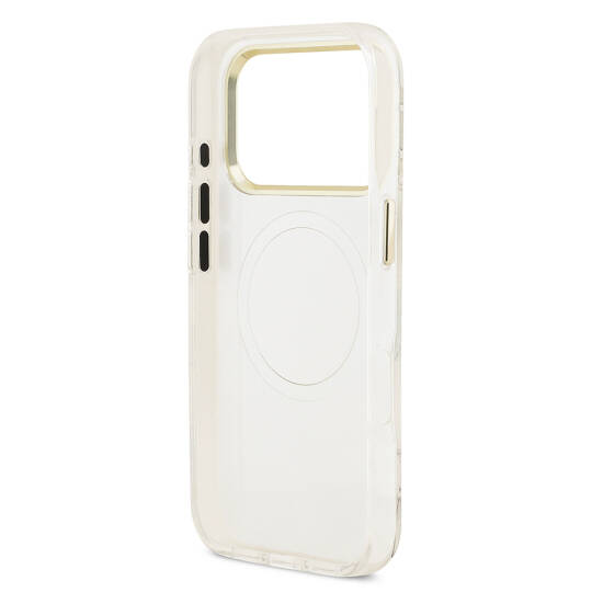 Apple iPhone 17 Pro Max Kılıf Guess Orjinal Lisanslı M-safe Şarj Özellikli Simli Çiçek Desenli Metal Kamera Çerçeveli Üçgen Logolu Kapak - 17