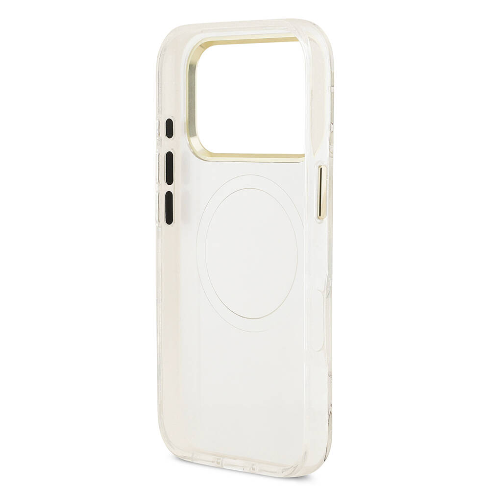 Apple iPhone 17 Pro Max Kılıf Guess Orjinal Lisanslı M-safe Şarj Özellikli Simli Çiçek Desenli Metal Kamera Çerçeveli Üçgen Logolu Kapak - 17