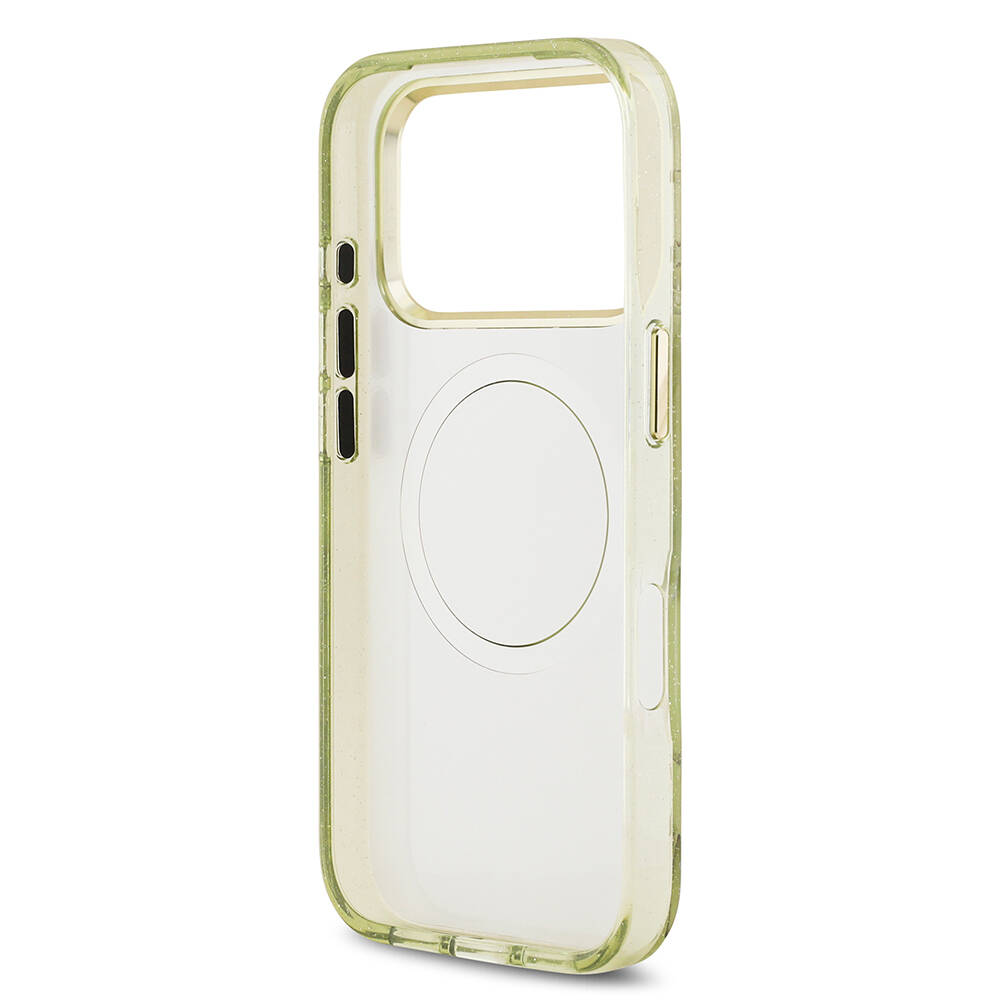 Apple iPhone 17 Pro Max Kılıf Guess Orjinal Lisanslı M-safe Şarj Özellikli Simli Çiçek Desenli Metal Kamera Çerçeveli Üçgen Logolu Kapak - 23