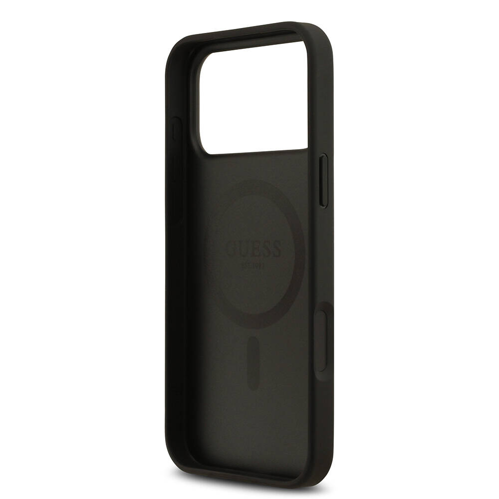 Apple iPhone 17 Pro Max Kılıf Guess Orjinal Lisanslı M-safe Şarj Özellikli Taneli Çiçek Tasarımlı Metal Yazı Logolu Kapak - 9