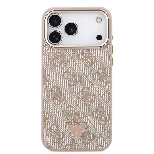 Apple iPhone 17 Pro Max Kılıf Guess Orjinal Lisanslı M-safe Şarj Özellikli Taşlı Üçgen Logo 4G Desenli Kapak - 6
