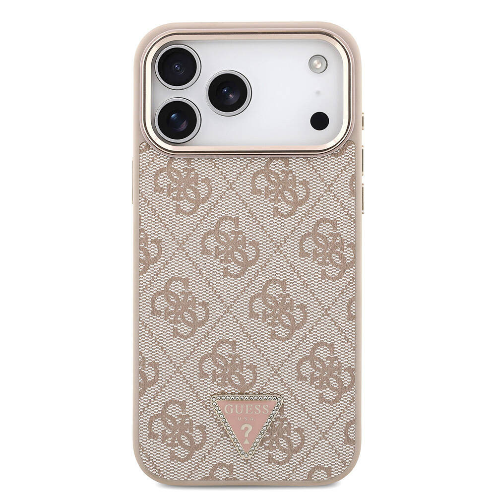 Apple iPhone 17 Pro Max Kılıf Guess Orjinal Lisanslı M-safe Şarj Özellikli Taşlı Üçgen Logo 4G Desenli Kapak - 6
