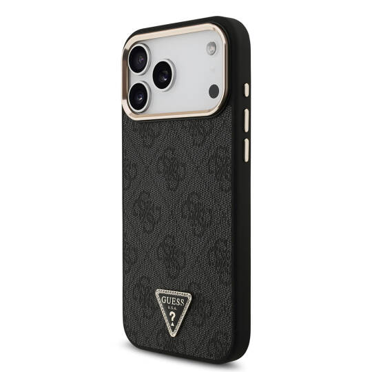 Apple iPhone 17 Pro Max Kılıf Guess Orjinal Lisanslı M-safe Şarj Özellikli Taşlı Üçgen Logo 4G Desenli Kapak - 19
