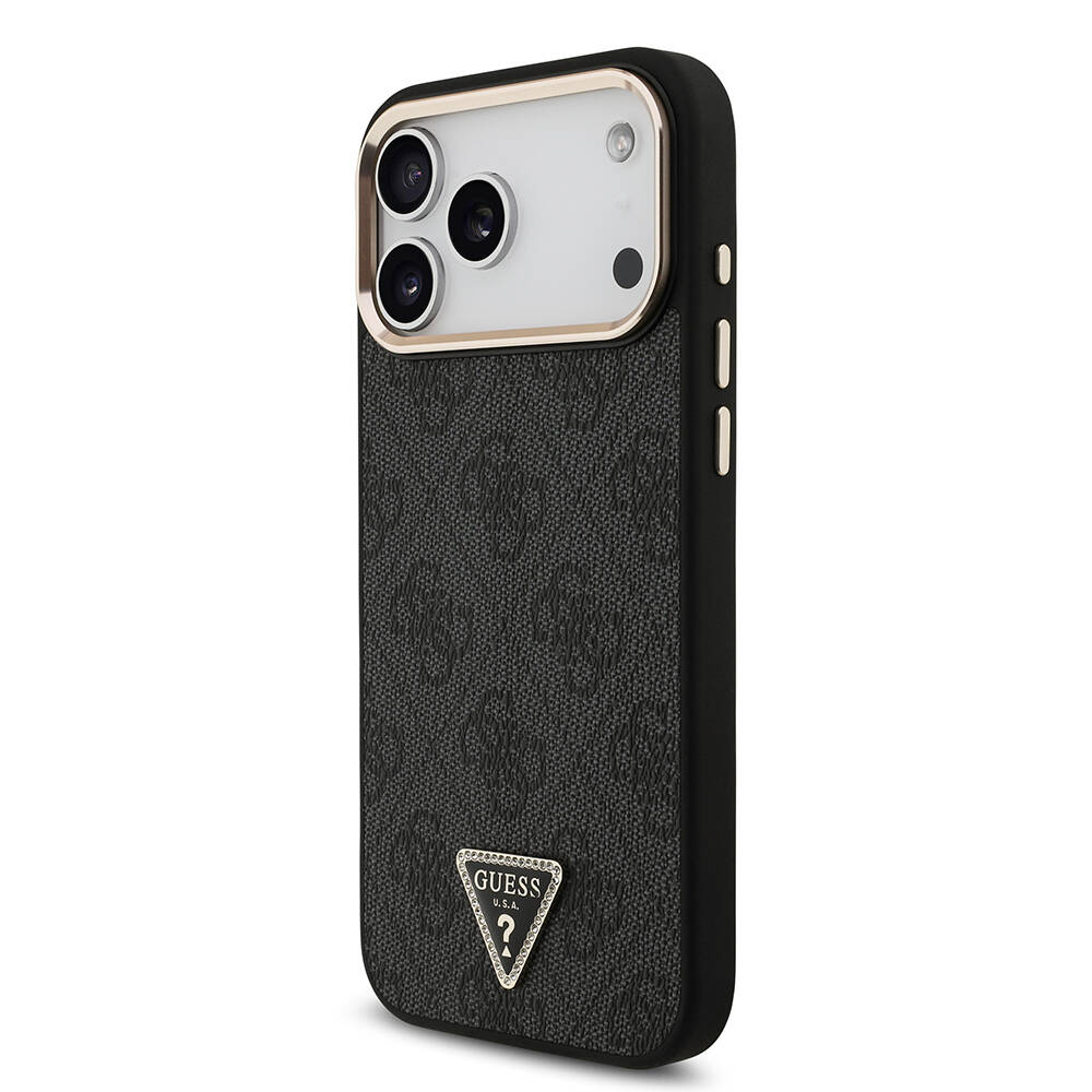 Apple iPhone 17 Pro Max Kılıf Guess Orjinal Lisanslı M-safe Şarj Özellikli Taşlı Üçgen Logo 4G Desenli Kapak - 19