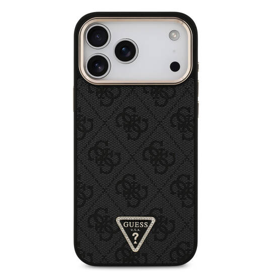 Apple iPhone 17 Pro Max Kılıf Guess Orjinal Lisanslı M-safe Şarj Özellikli Taşlı Üçgen Logo 4G Desenli Kapak - 20