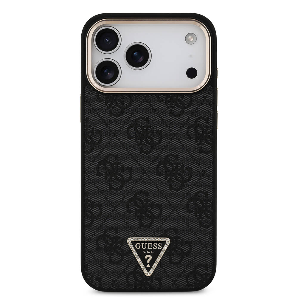 Apple iPhone 17 Pro Max Kılıf Guess Orjinal Lisanslı M-safe Şarj Özellikli Taşlı Üçgen Logo 4G Desenli Kapak - 20