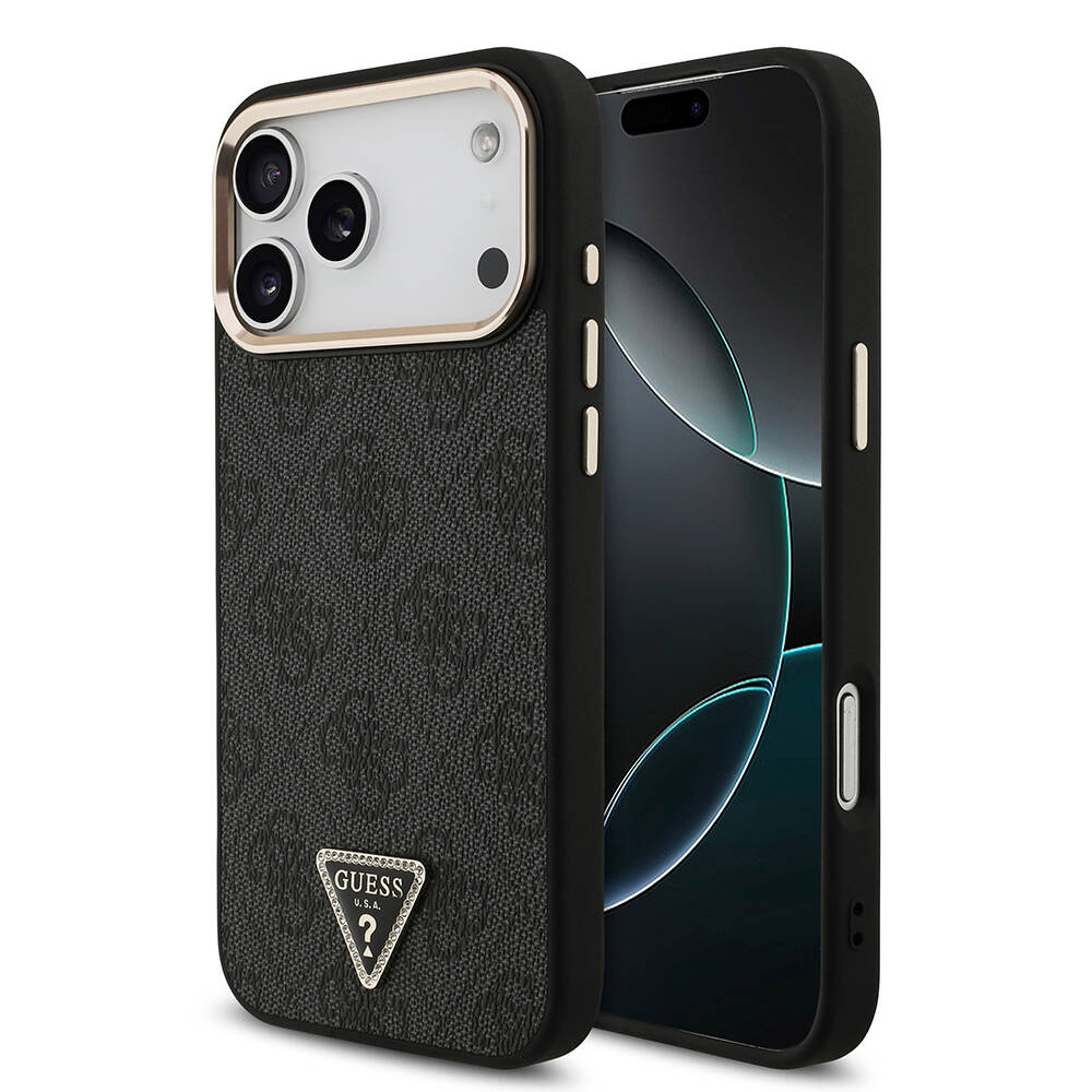 Apple iPhone 17 Pro Max Kılıf Guess Orjinal Lisanslı M-safe Şarj Özellikli Taşlı Üçgen Logo 4G Desenli Kapak - 3