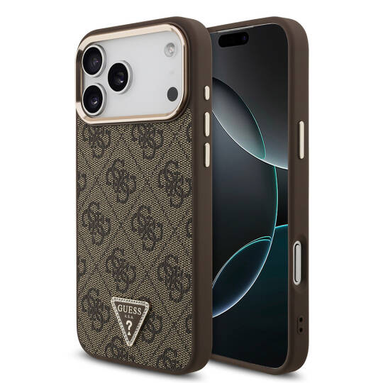 Apple iPhone 17 Pro Max Kılıf Guess Orjinal Lisanslı M-safe Şarj Özellikli Taşlı Üçgen Logo 4G Desenli Kapak - 2
