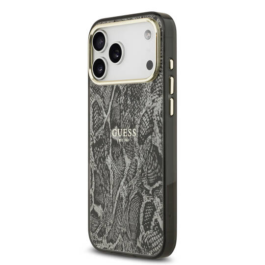 Apple iPhone 17 Pro Max Kılıf Guess Orjinal Lisanslı M-safe Şarj Özellikli Yazı Logolu Python Desenli Kapak - 10
