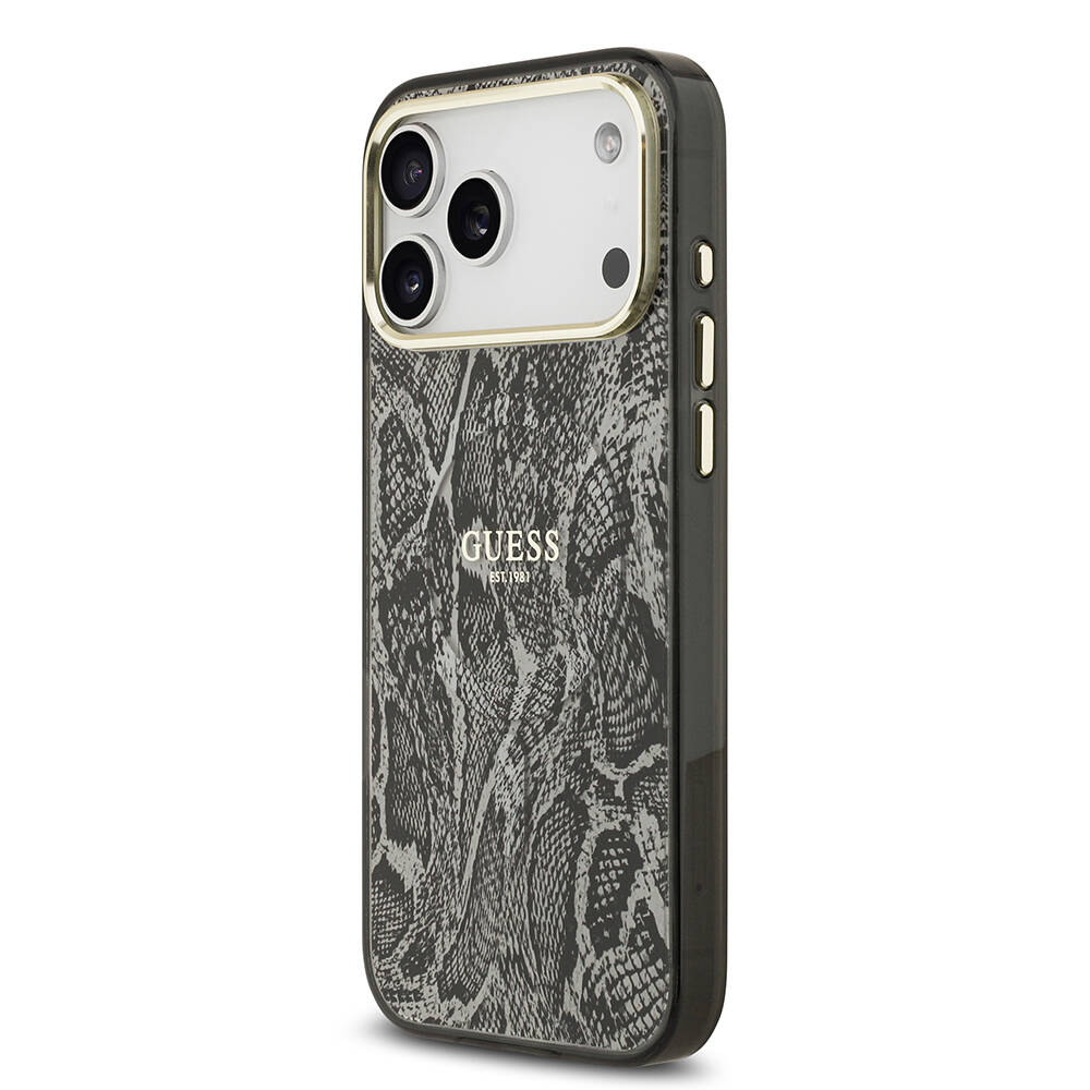 Apple iPhone 17 Pro Max Kılıf Guess Orjinal Lisanslı M-safe Şarj Özellikli Yazı Logolu Python Desenli Kapak - 10
