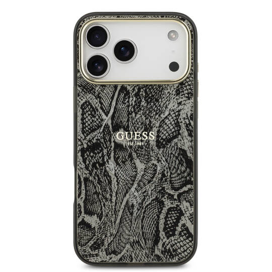 Apple iPhone 17 Pro Max Kılıf Guess Orjinal Lisanslı M-safe Şarj Özellikli Yazı Logolu Python Desenli Kapak - 11