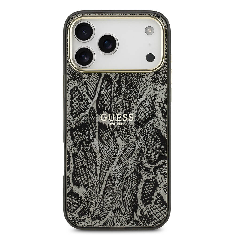Apple iPhone 17 Pro Max Kılıf Guess Orjinal Lisanslı M-safe Şarj Özellikli Yazı Logolu Python Desenli Kapak - 11