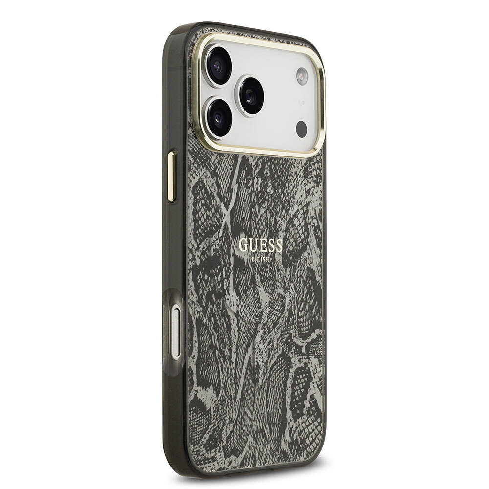 Apple iPhone 17 Pro Max Kılıf Guess Orjinal Lisanslı M-safe Şarj Özellikli Yazı Logolu Python Desenli Kapak - 12