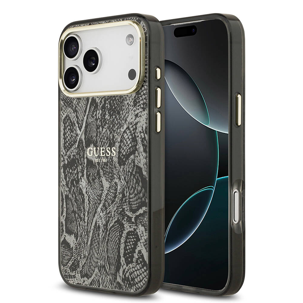 Apple iPhone 17 Pro Max Kılıf Guess Orjinal Lisanslı M-safe Şarj Özellikli Yazı Logolu Python Desenli Kapak - 1