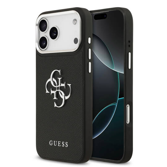 Apple iPhone 17 Pro Max Kılıf Guess Orjinal Lisanslı Metal Kamera Çerçeveli Metal Büyük 4G ve Yazı Logolu PU Deri Kapak - 2